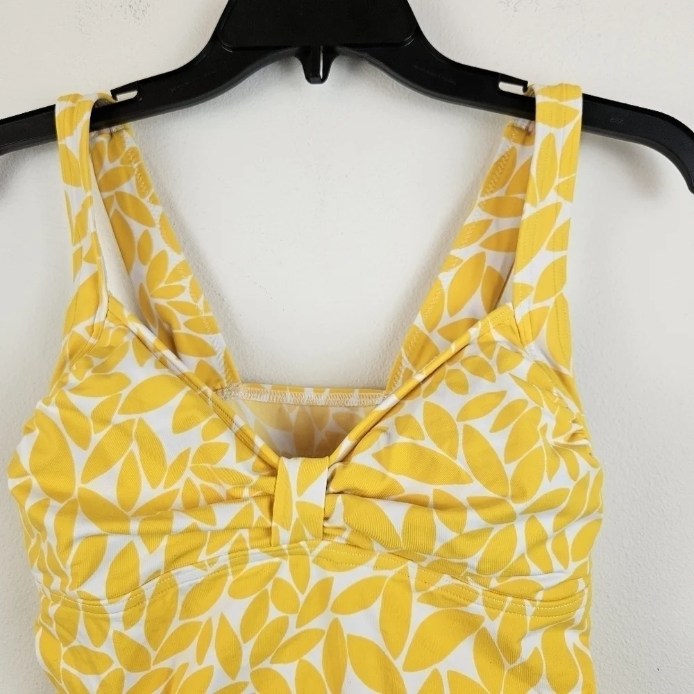 Lands' End Polka-Dot Ruched Tankini Size 6 White Yellow